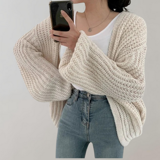 Women's Multi-Color Ribbed Oversized Open Front Cardigan White One Size