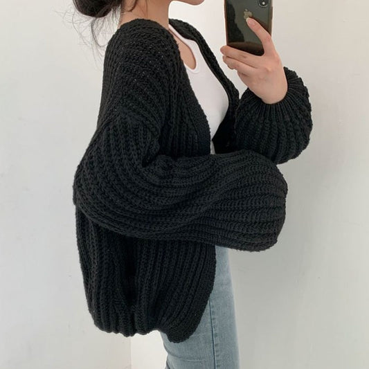 Women's Multi-Color Knit Oversized Open Front Cardigan for Daily Use Black One size