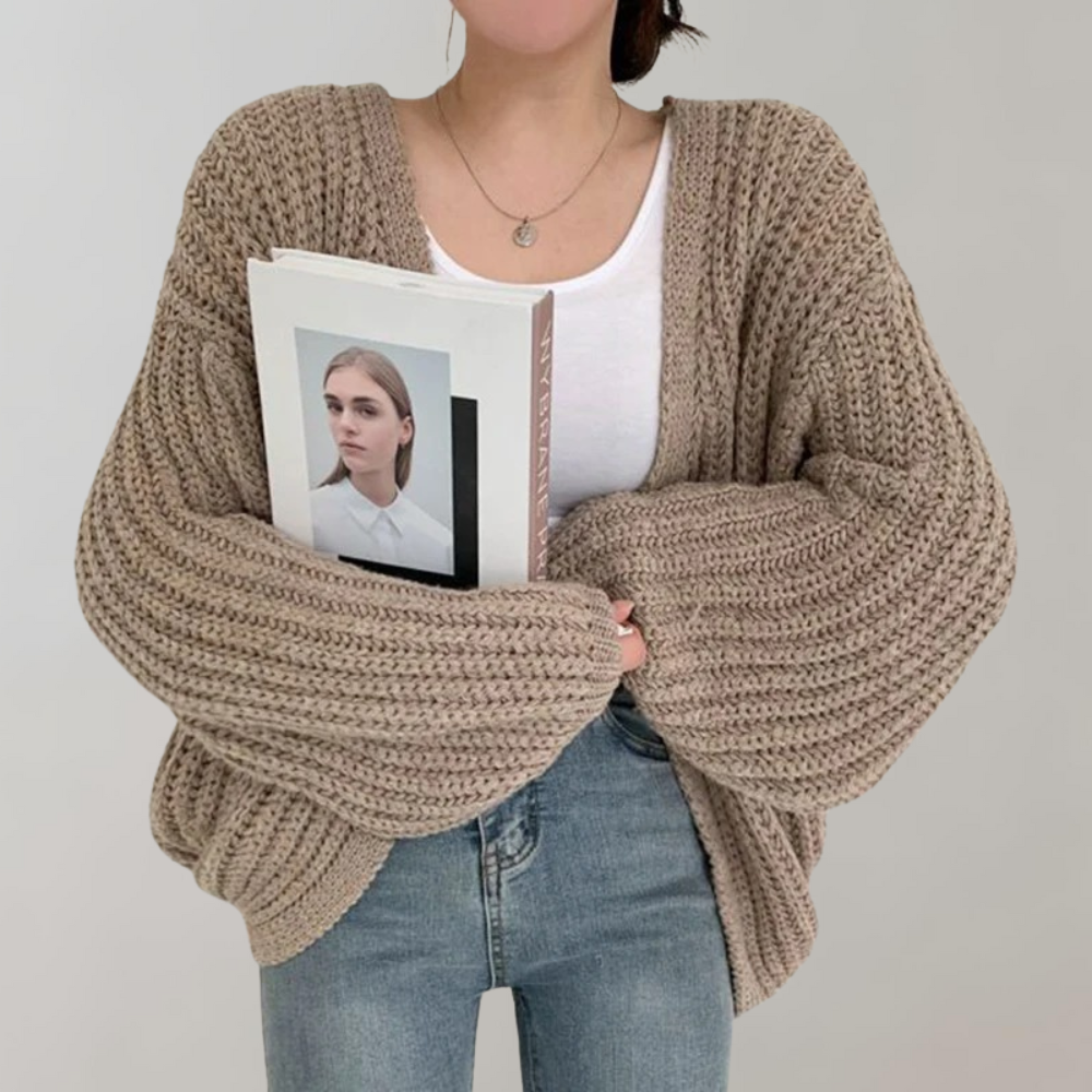 Women's Multi-Color Ribbed Oversized Open Front Cardigan Khaki One Size