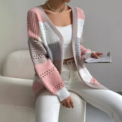 Women's Pink Oversized Open Front Cardigan for Daily Use Warm Pink