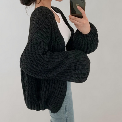 Women's Multi-Color Ribbed Oversized Open Front Cardigan Black One Size