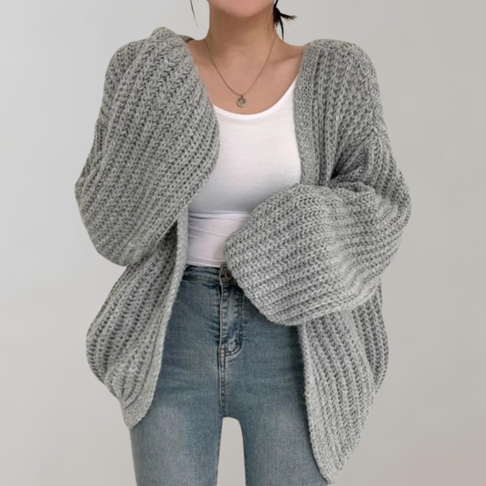 Women's Multi-Color Ribbed Oversized Open Front Cardigan Gray One Size