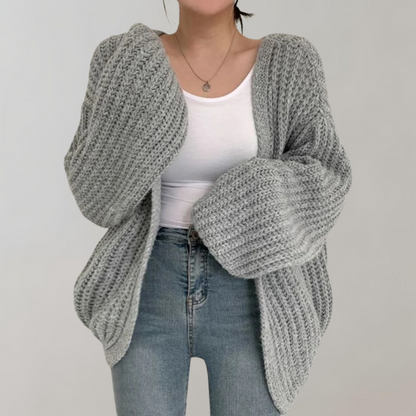 Women's Multi-Color Ribbed Oversized Open Front Cardigan Gray One Size