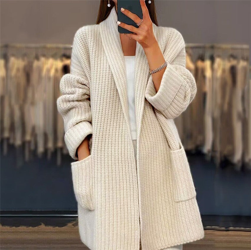 Women's Multi-Color Oversized Open Front Cardigan for Daily Use Warm Beige