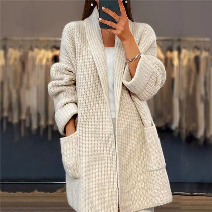 Women's Multi-Color Oversized Open Front Cardigan for Daily Use Warm Beige