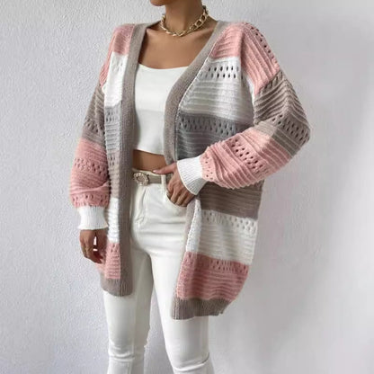 Women's Pink Oversized Open Front Cardigan for Daily Use Warm