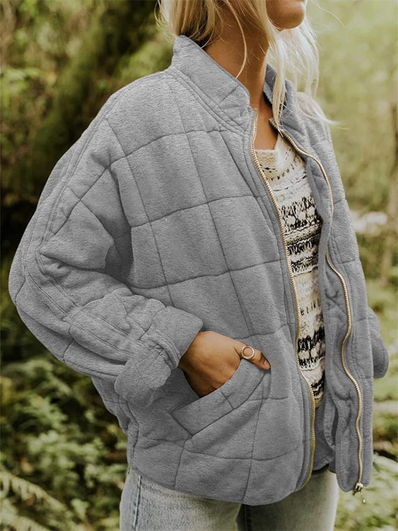 Women's Oversized Quilted Jacket for Fall and Winter Everyday Wear Gray