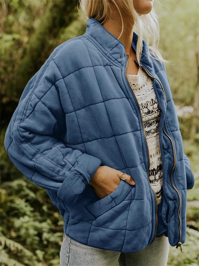 Women's Oversized Quilted Jacket for Fall and Winter Everyday Wear Blue
