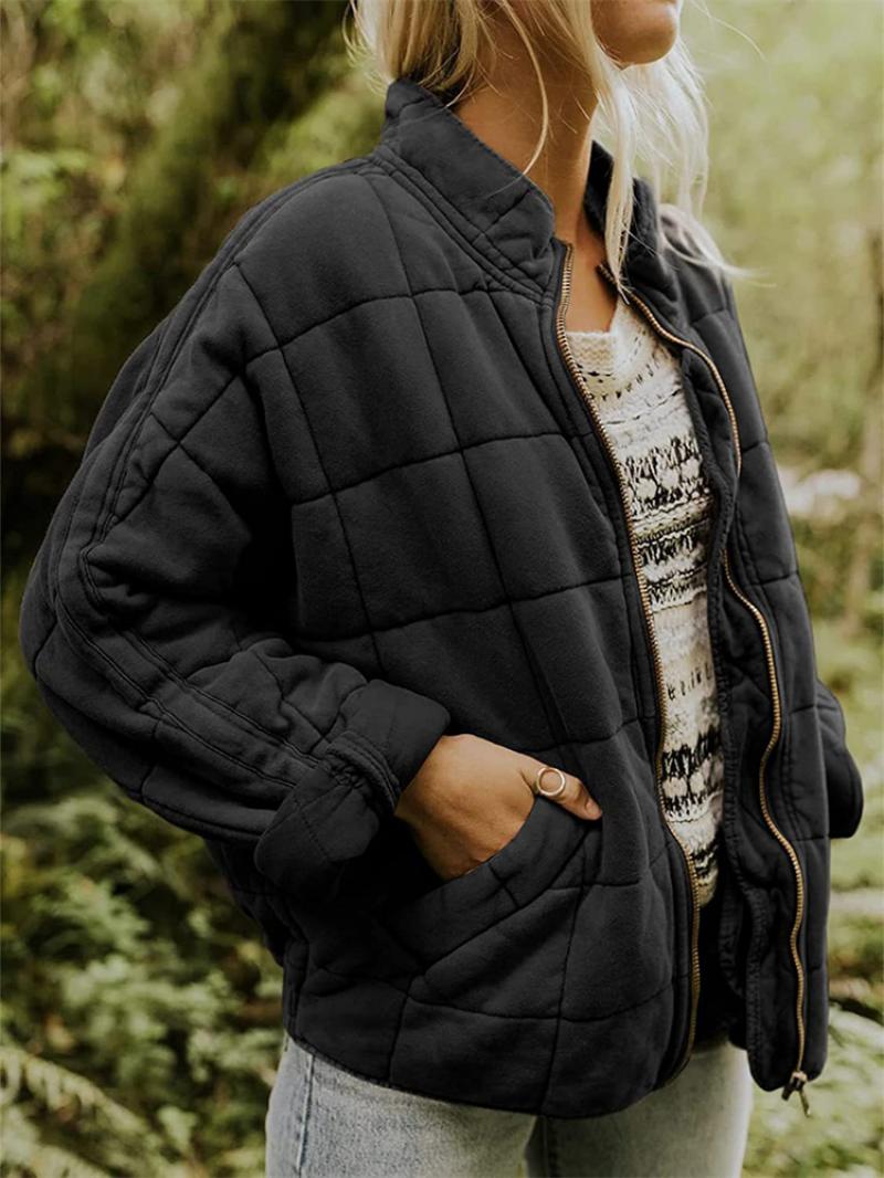 Women's Oversized Quilted Jacket for Fall and Winter Everyday Wear Black