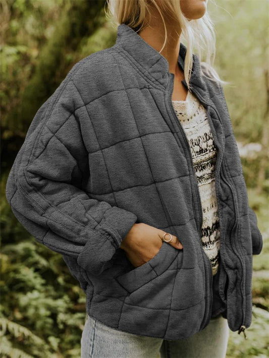 Women's Oversized Quilted Jacket for Fall and Winter Everyday Wear Dark Gray