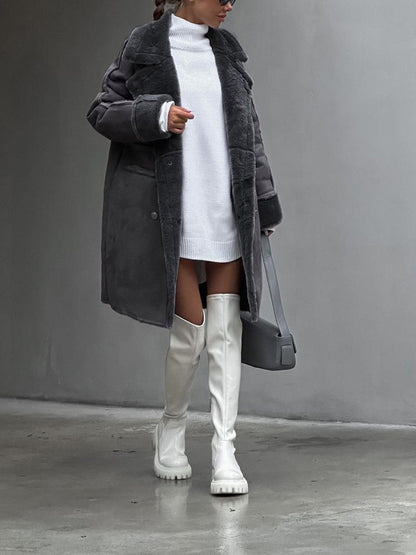 Women's Oversized Shearling Long Coat for Daily Use Warm Gray