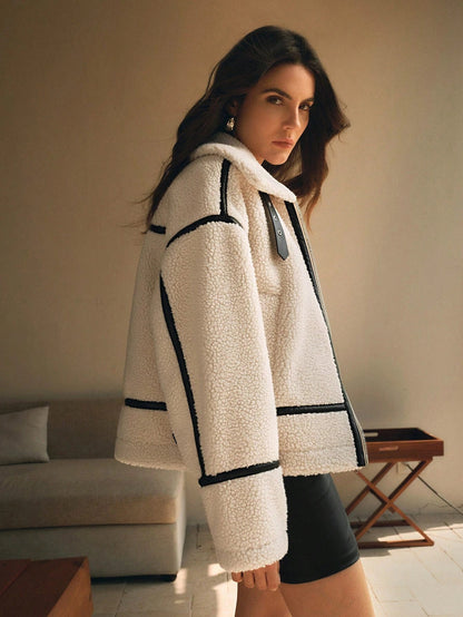 Women's Oversized Sherpa Jacket with Zipper for Daily Use
