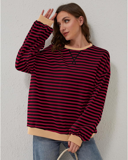 Women's Lightweight Oversized Striped Sweatshirt for Daily Use