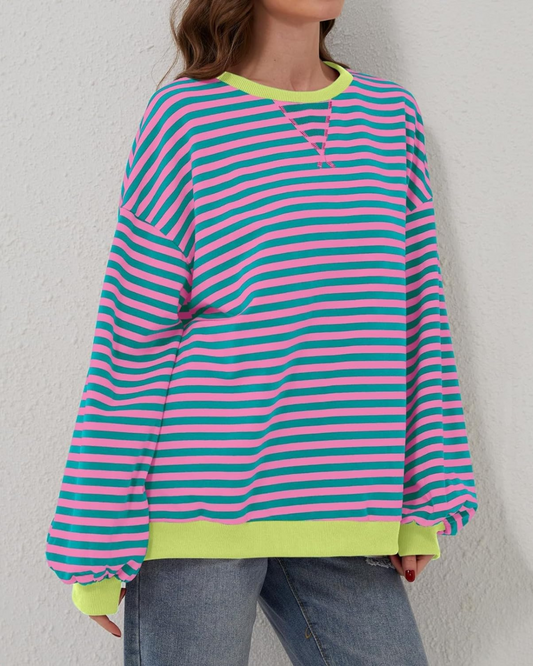 Women's Lightweight Oversized Striped Sweatshirt for Daily Use
