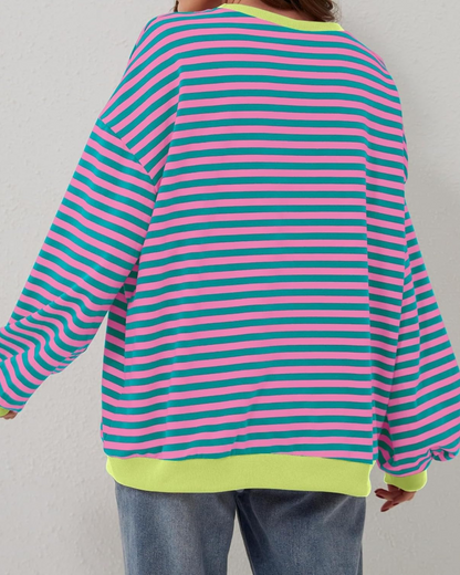 Women's Lightweight Oversized Striped Sweatshirt for Daily Use
