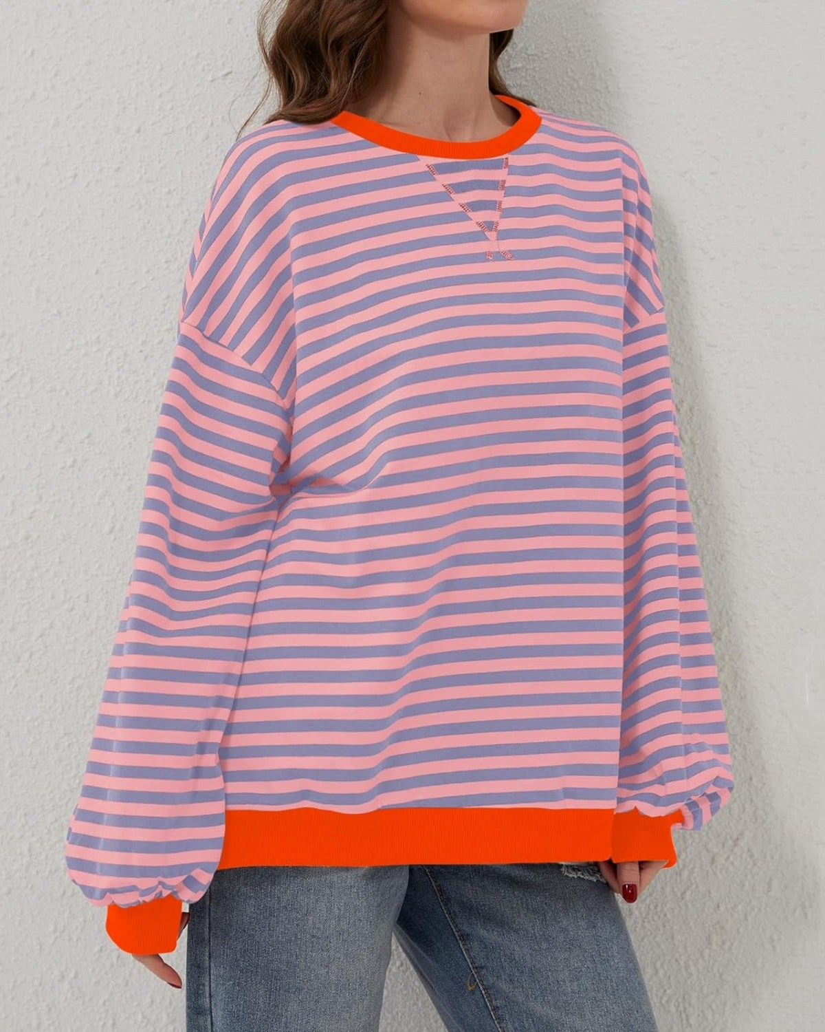 Women's Lightweight Oversized Striped Sweatshirt for Daily Use