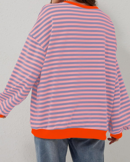 Women's Lightweight Oversized Striped Sweatshirt for Daily Use