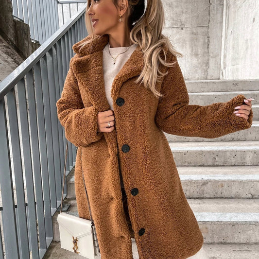 Women's Oversized Teddy Long Coat for Fall and Winter Everyday Wear Brown