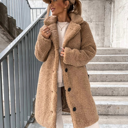 Women's Oversized Teddy Long Coat for Fall and Winter Everyday Wear Beige