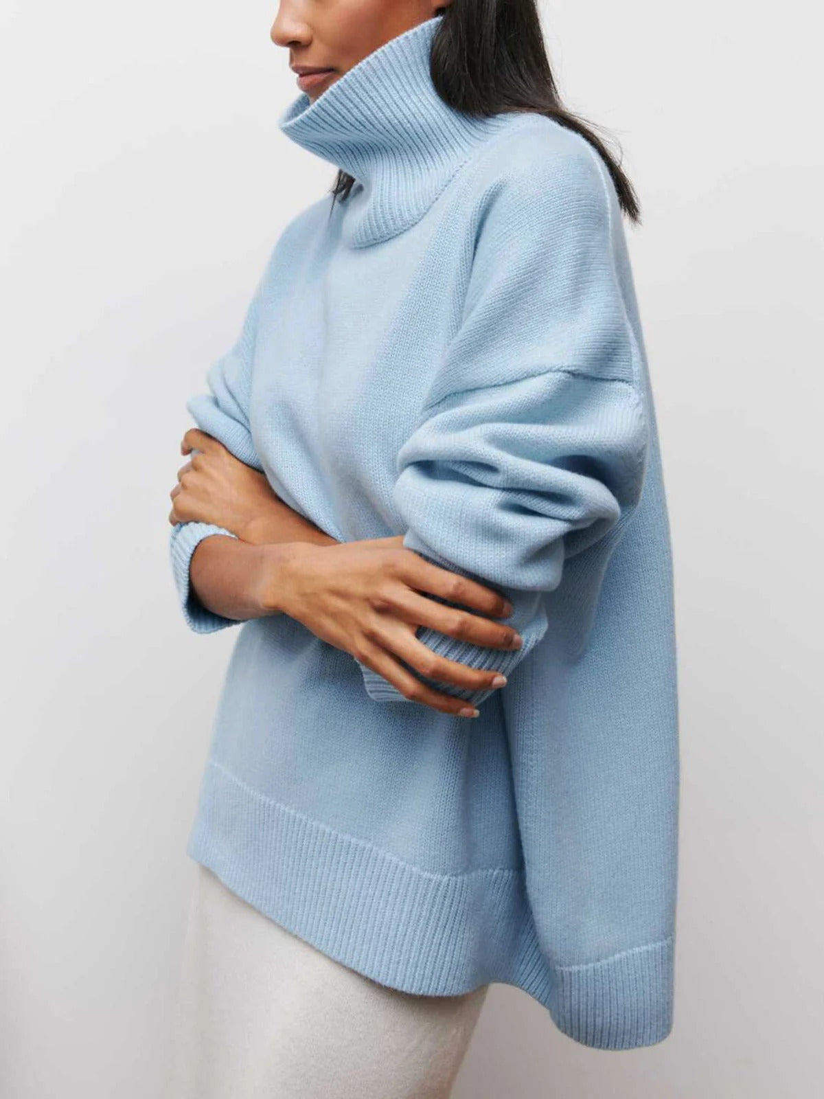 Women's Multi-Color Ribbed Oversized Turtleneck Knit Sweater