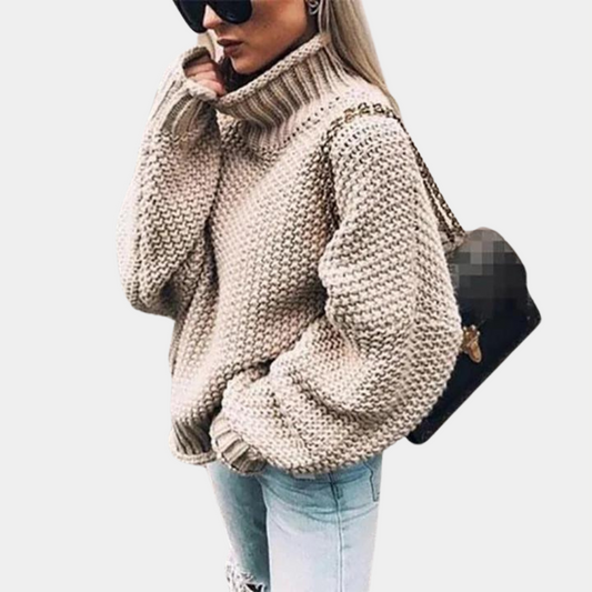 Women's Multi-Color Oversized Turtleneck Knit Sweater for Daily Use Khaki