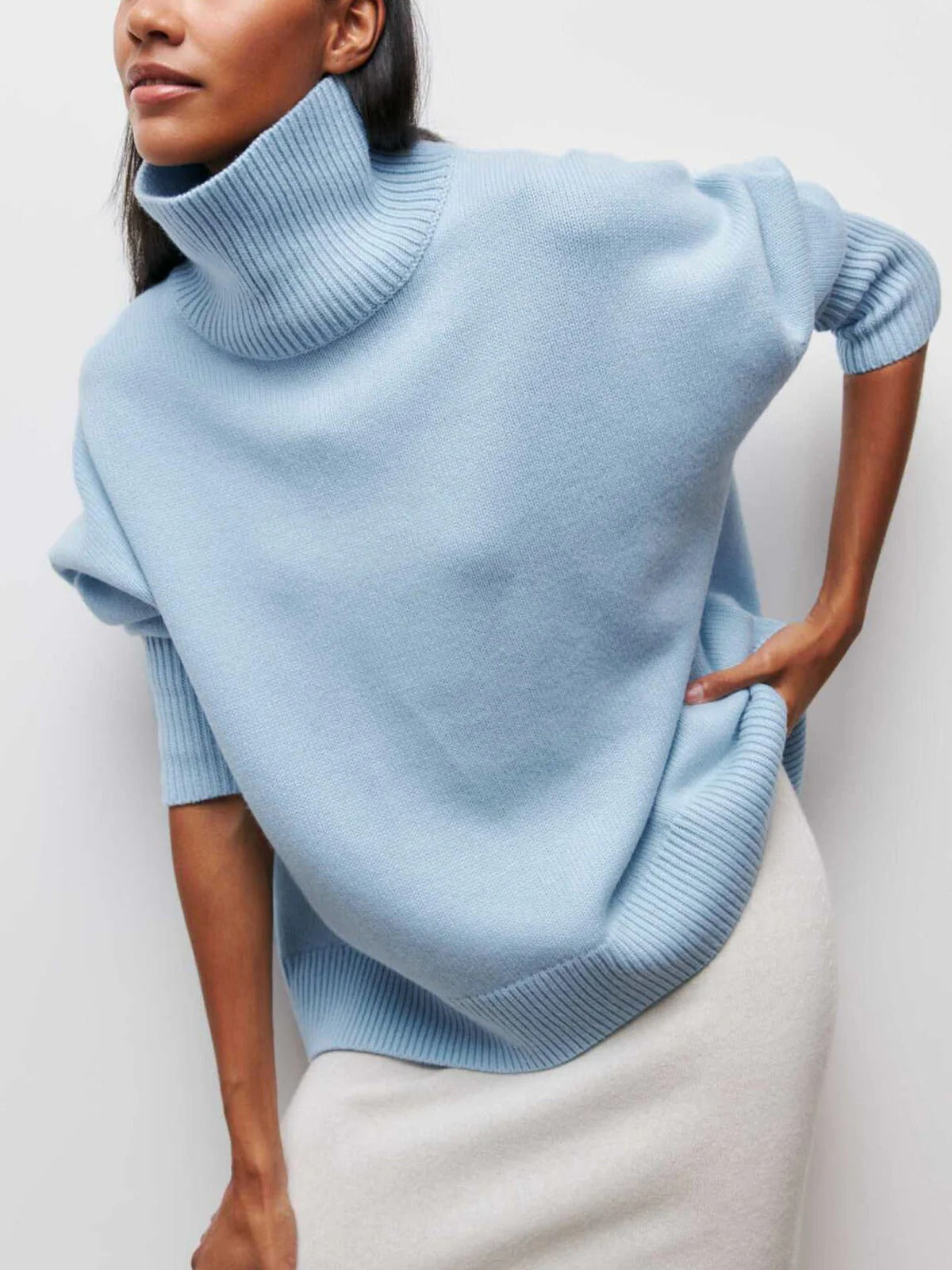 Women's Multi-Color Ribbed Oversized Turtleneck Knit Sweater