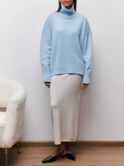 Women's Multi-Color Ribbed Oversized Turtleneck Knit Sweater