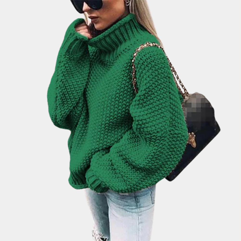 Women's Multi-Color Oversized Turtleneck Knit Sweater for Daily Use Green