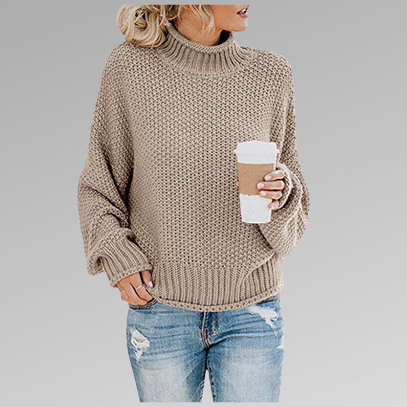 Women's Multi-Color Oversized Turtleneck Sweater for Fall and Winter Beige