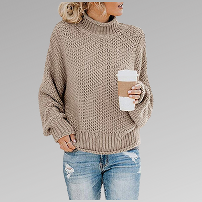 Women's Multi-Color Oversized Turtleneck Sweater for Fall and Winter Beige