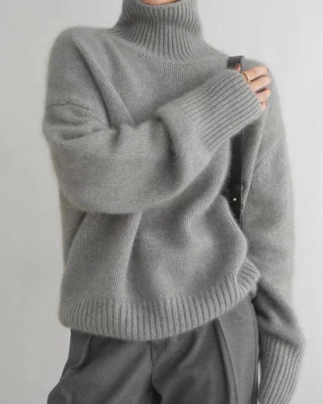 Women's Multi-Color Ribbed Oversized Turtleneck Sweater Grey