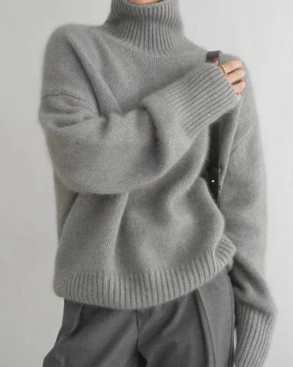 Women's Multi-Color Ribbed Oversized Turtleneck Sweater Grey