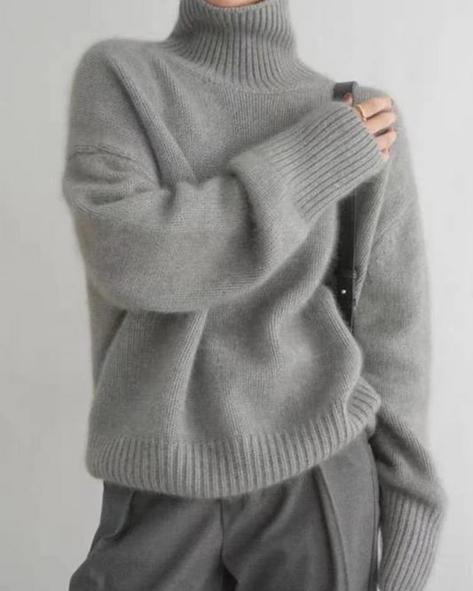 Women's Multi-Color Ribbed Oversized Turtleneck Sweater Grey
