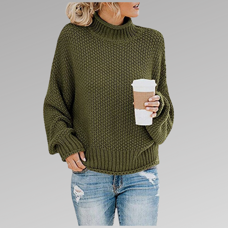 Women's Multi-Color Oversized Turtleneck Sweater for Fall and Winter Green