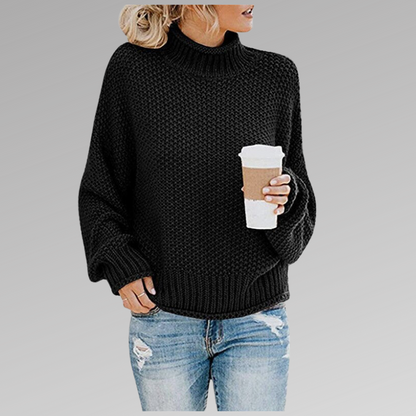 Women's Multi-Color Oversized Turtleneck Sweater for Fall and Winter Black