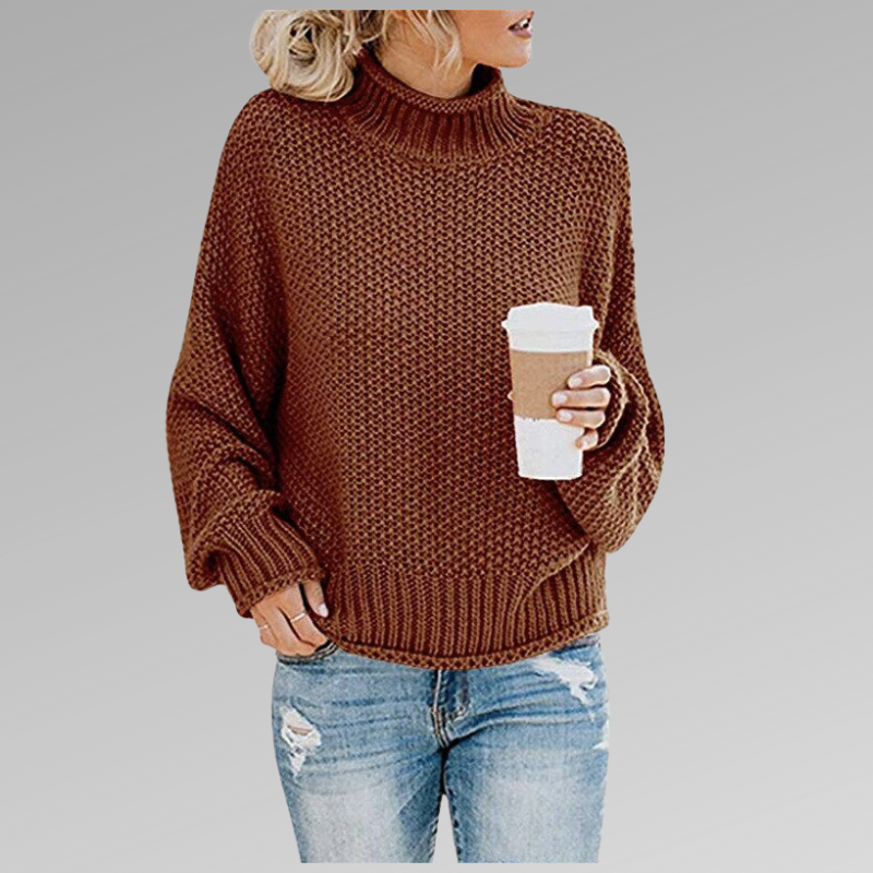Women's Multi-Color Oversized Turtleneck Sweater for Fall and Winter Brown