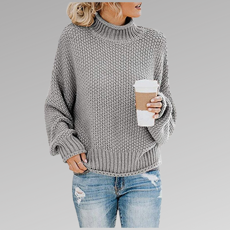 Women's Multi-Color Oversized Turtleneck Sweater for Fall and Winter Grey