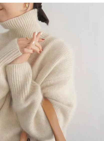 Women's Multi-Color Ribbed Oversized Turtleneck Sweater