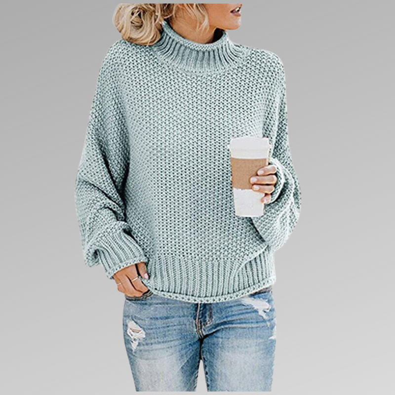 Women's Multi-Color Oversized Turtleneck Sweater for Fall and Winter Baby Blue