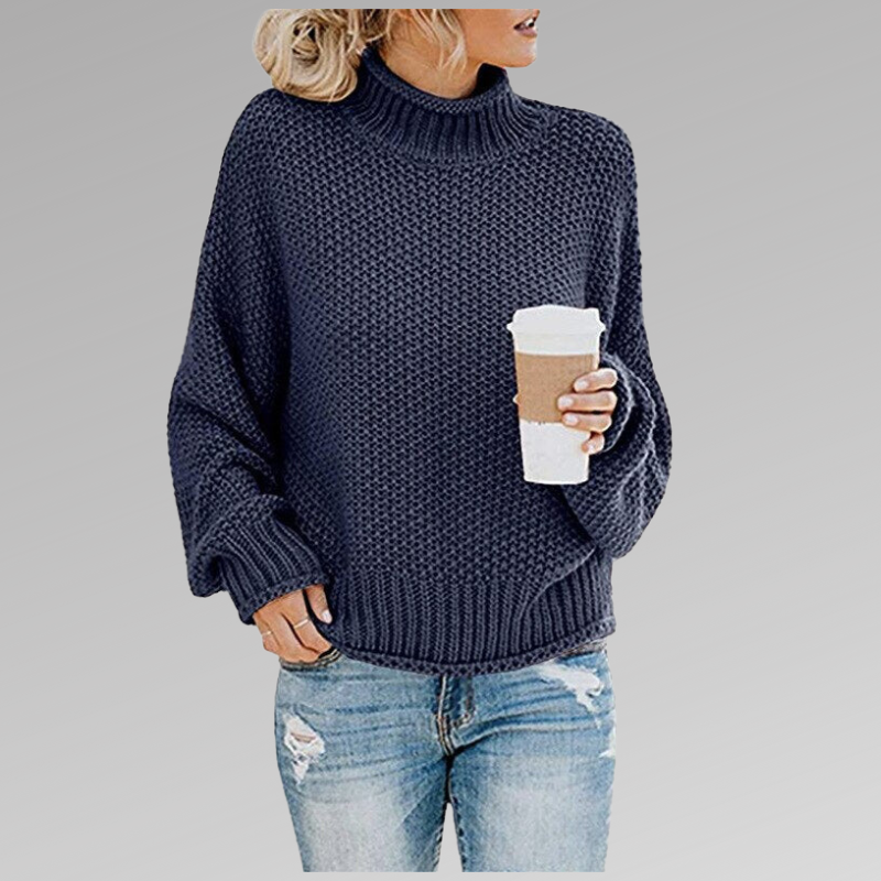 Women's Multi-Color Oversized Turtleneck Sweater for Fall and Winter Blue