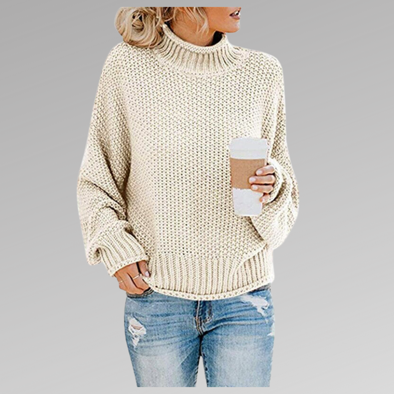 Women's Multi-Color Oversized Turtleneck Sweater for Fall and Winter Cream