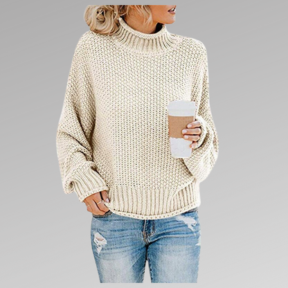 Women's Multi-Color Oversized Turtleneck Sweater for Fall and Winter Cream