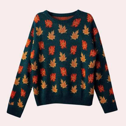 Women's Patterned Crewneck Knit Sweater for Daily Use Warm Green