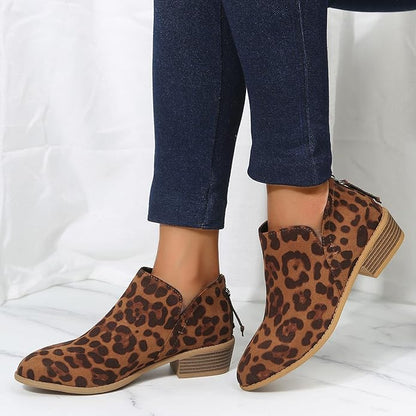 Women's Pointed Toe Ankle Boots for Fall and Winter Everyday Wear Leopard