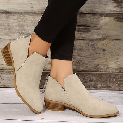 Women's Pointed Toe Ankle Boots for Fall and Winter Everyday Wear Beige