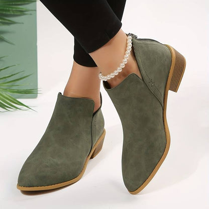 Women's Pointed Toe Ankle Boots for Fall and Winter Everyday Wear Green