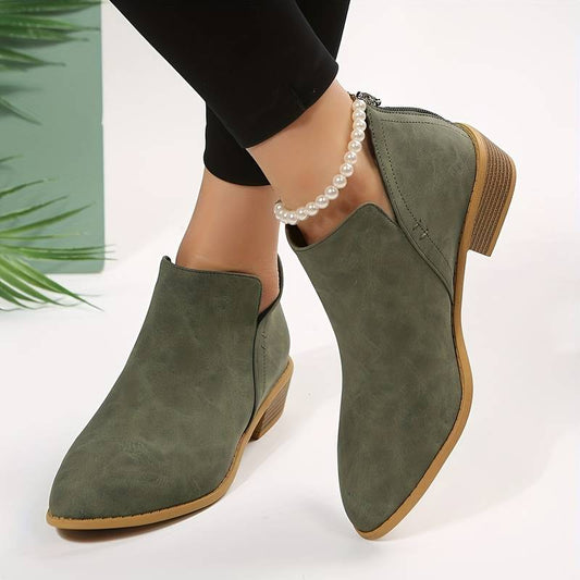 Women's Pointed Toe Ankle Boots for Fall and Winter Everyday Wear Green