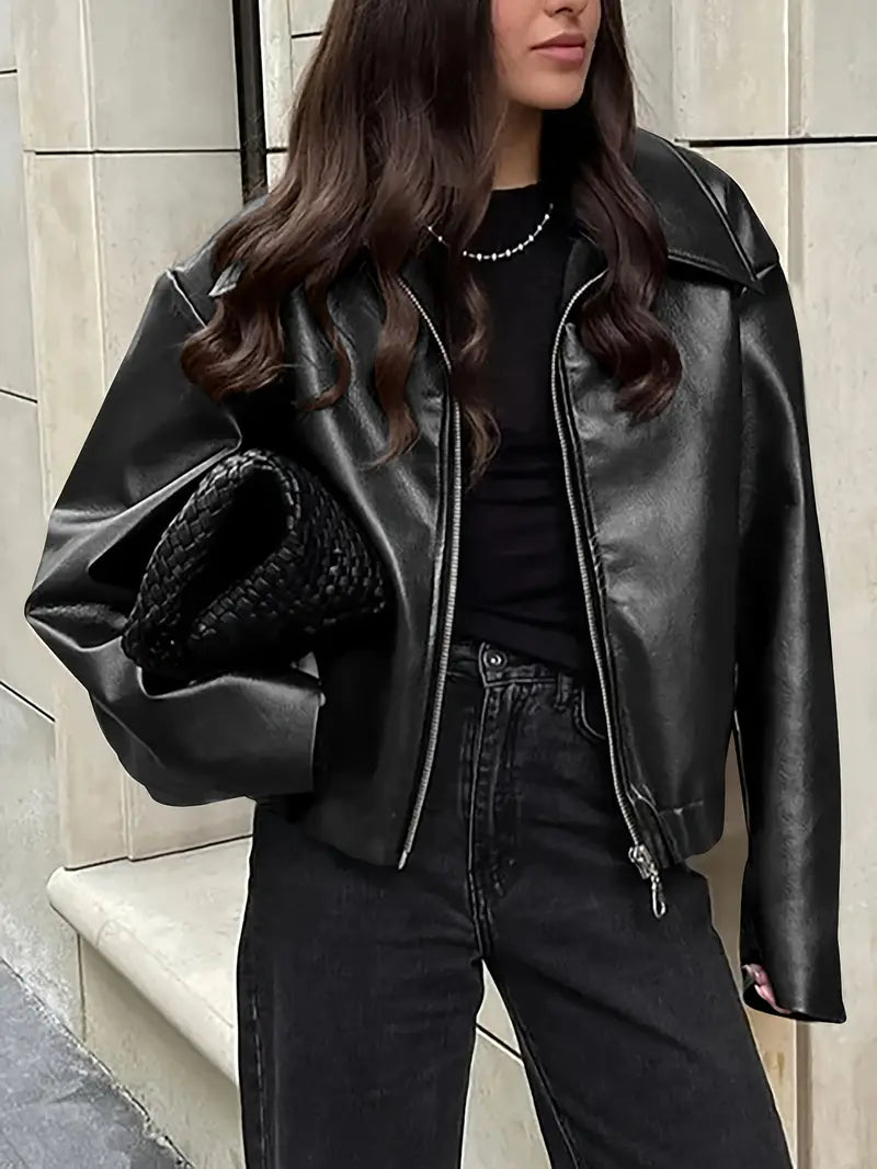 Women's Relaxed Fit Bomber Jacket for Fall and Winter Everyday Wear Black