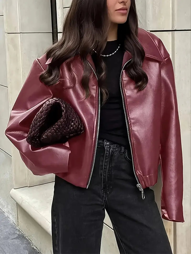 Women's Relaxed Fit Bomber Jacket for Fall and Winter Everyday Wear Maroon