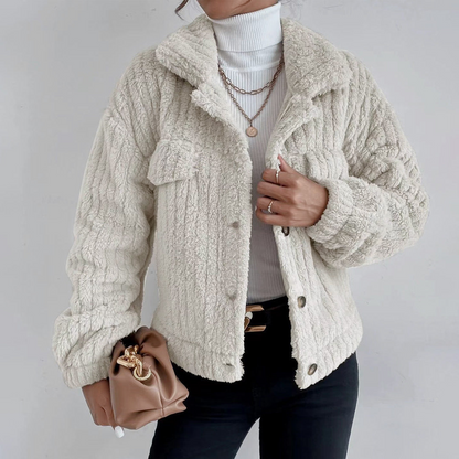 Women's Dark Gray Relaxed Fit Button-Down Jacket for Everyday Wear White